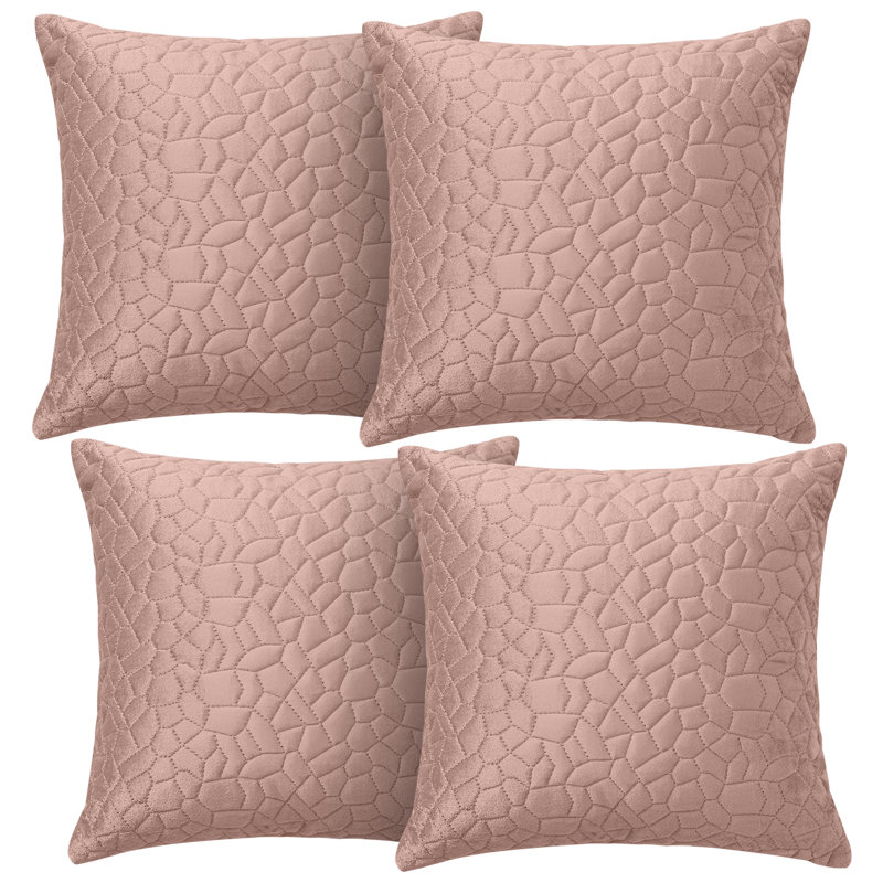 Aspire Homeware Geometric Square Velvet Cushion Covers, Pink, Pack of 4