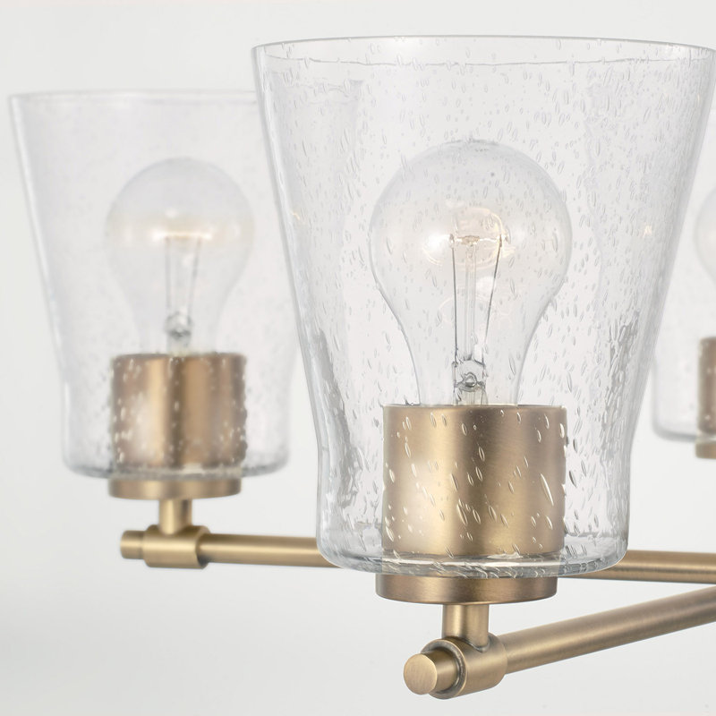 Lustre 27 lumières l 8 po x H 8 po en noir mat avec verre bullé transparent, Laiton vieilli