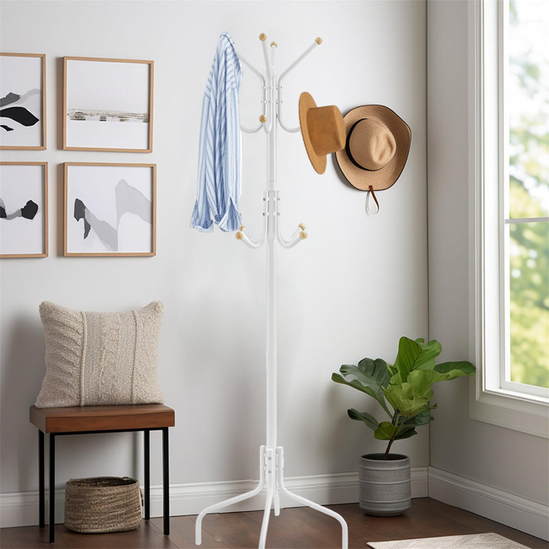Freestanding Metal Coat Rack For Entryway And Corner, White