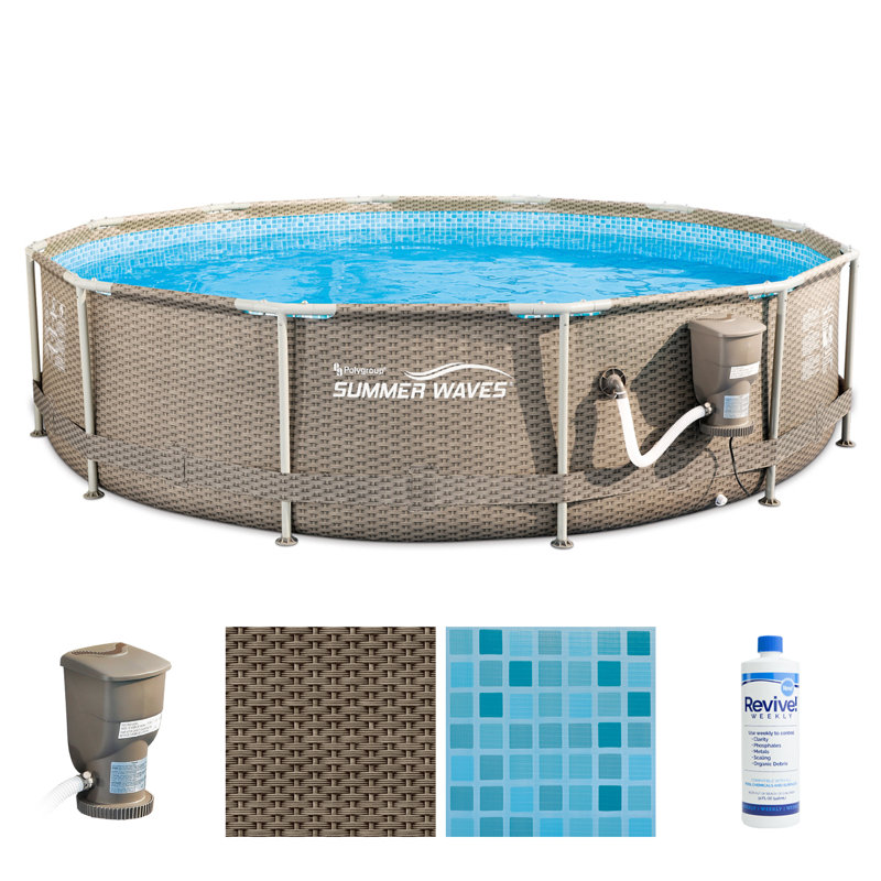 Plastic Round Frame Set Pool 30'' H x 144'' W x 144'' L , with Pump Included