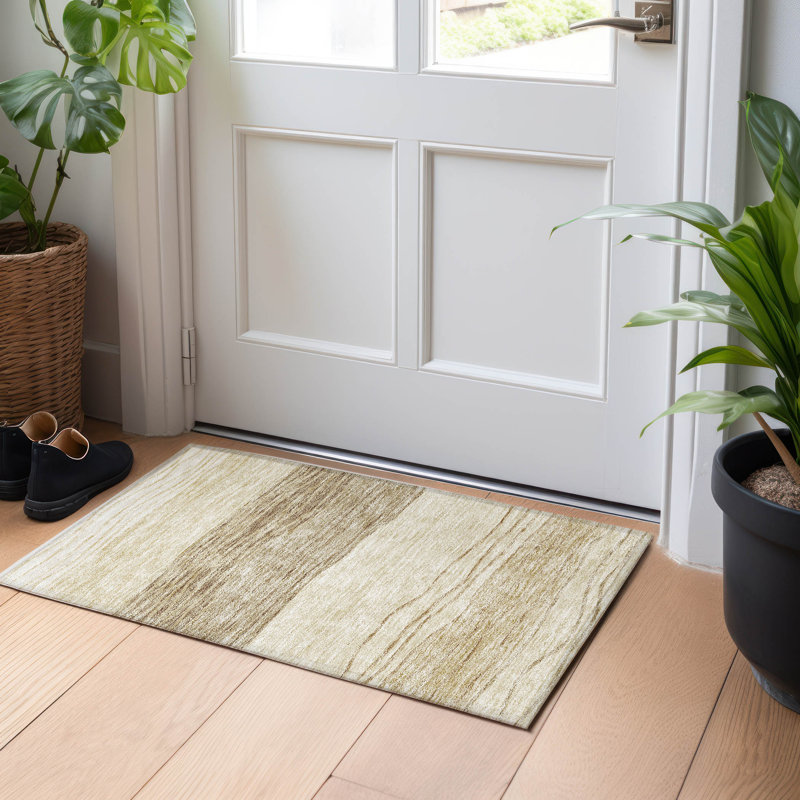 Premium Machine Washable Tweedy Beige Rug, Rectangle 1'8" x 2'6"