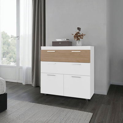 Armoire de rangement en chêne blanc et naturel avec tiroirs