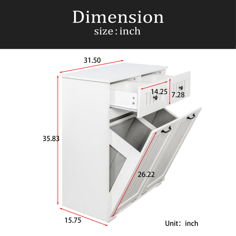 Laundry Cabinet ,With 2 Removable Laundry Basket And 2 Drawers