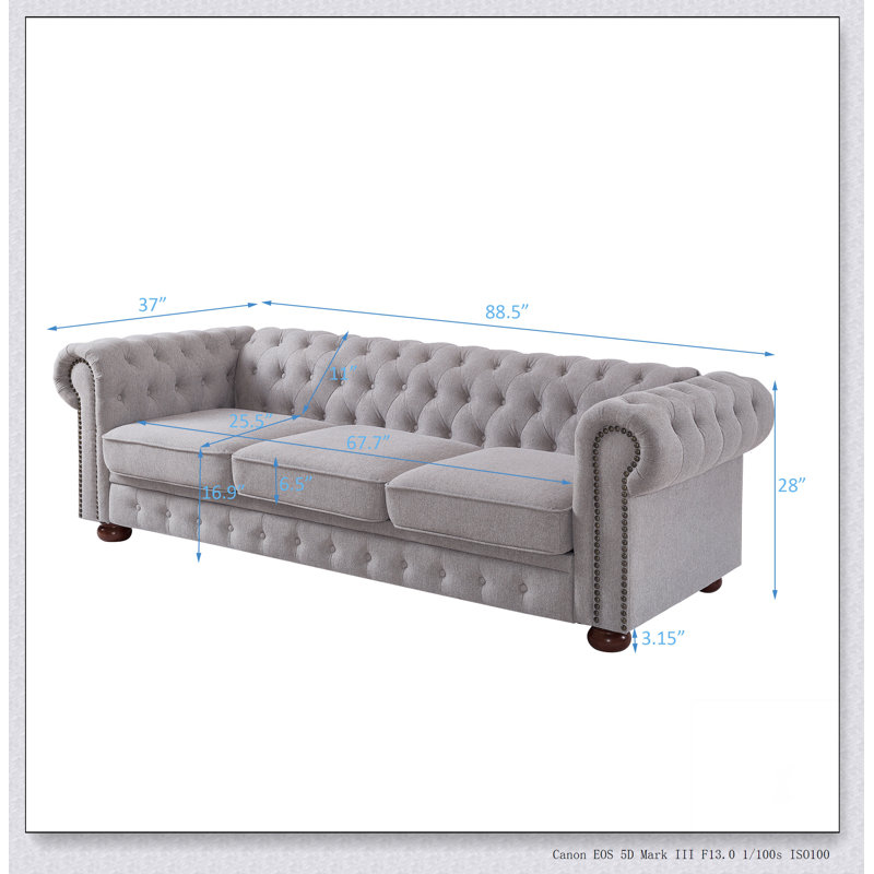Canapé Chesterfield en tissu de lin Structure de base solide, confortable, durable et magnifique