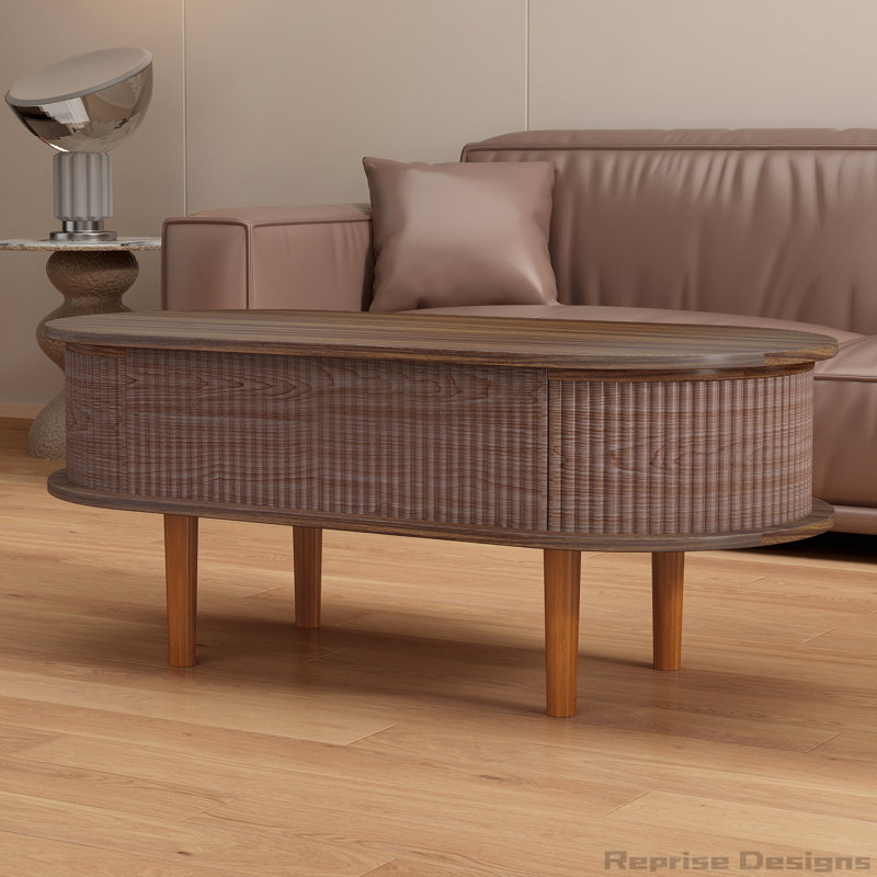 Table basse cannelée à plateau relevable avec compartiment caché, table centrale en bois pour la maison et le bureau modernes