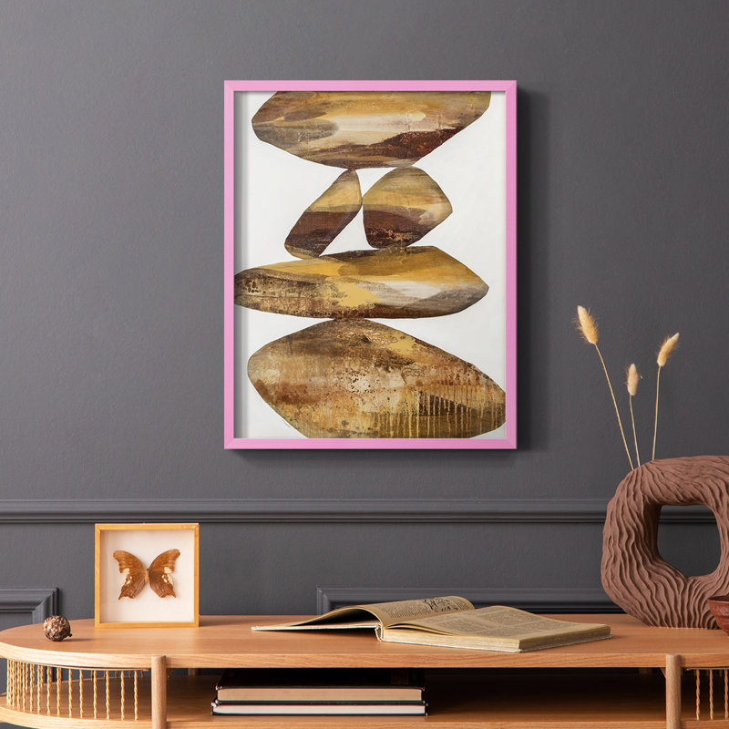 «Rocks I», reproduction encadrée - bois massif, Brun, Rose