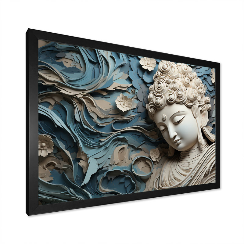 Statue religieuse bouddhisme I - décoration murale bouddhisme, H 34 po x l 44 po x P 1,5 po, Cadre noir