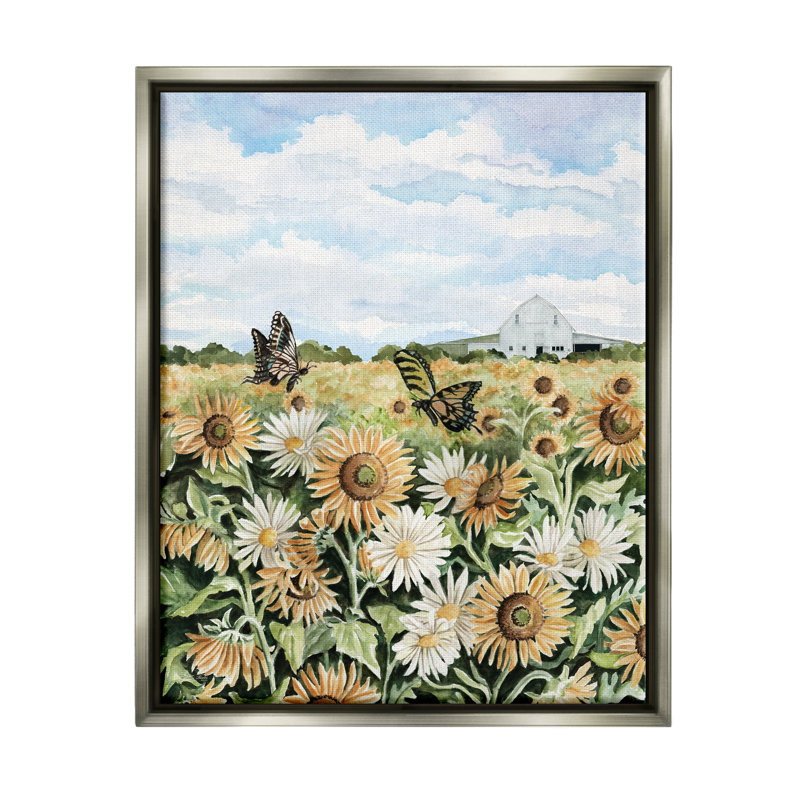 «Sunflower Garden with Butterflies», reproduction encadrée sur toile par Cindy Jacobs, H 21 po x l 17 po x P 1,7 po