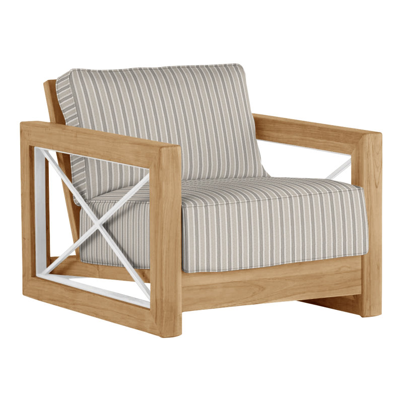 Malta Teak Outdoor Lounge Chair, Welt + Standard fill, Natural Teak, Perigold Piccadilly Stripe Ash