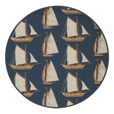 Washable Schooners Nautical Area Rug
