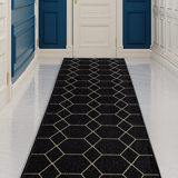 Custom Size Runner Rug Choose Your Length Hexagon Trellis Design Blackcolor