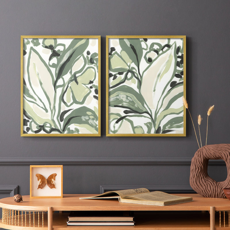 «Foliage Rhythm I», reproduction encadrée de qualité supérieure - prête à être accrochée - aucun clou requis - aucun clou requis