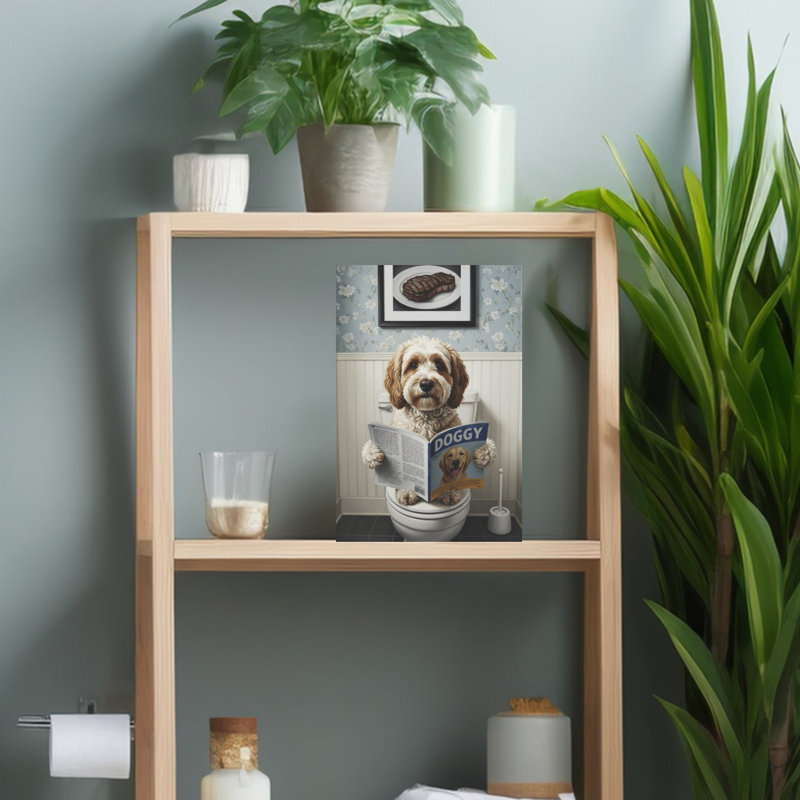 «Dog's Bathroom Play Playful Contemporary Dog Portrait», art mural, H 18 po x l 12 po