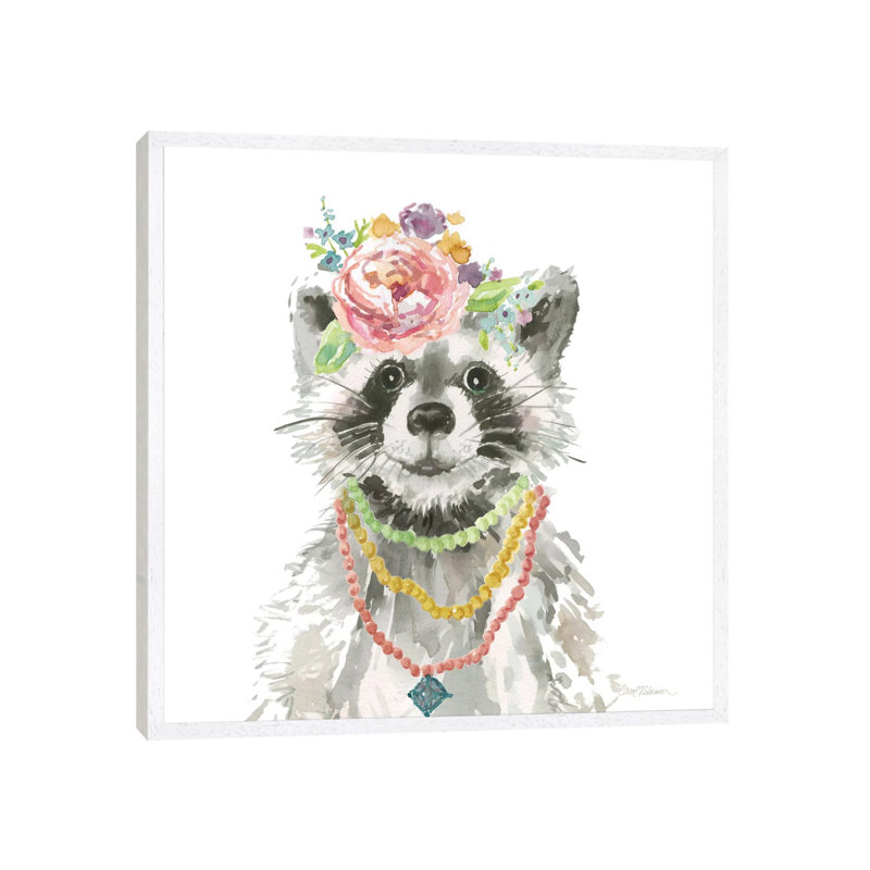 Glamour Girls: Raccoon by Carol Robinson - Print on Canvas, 45.72 cm H x 45.72 cm W, White Framed Canvas
