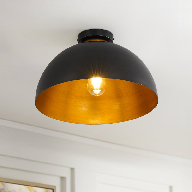 Plafonnier semi-encastré à 1 lumière en métal noir