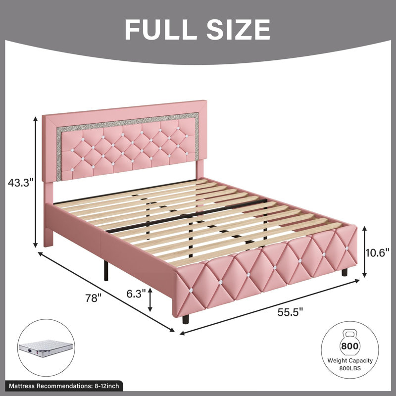 Alber Faux Leather Diamond Tufted Platform Bed with Headboard & 2 Rustic Farmhouse Nightstands Set, Barn Door End Tables with Storage Shelf