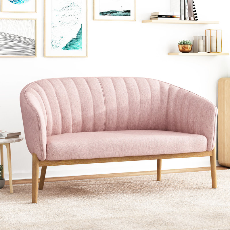 Tissu rosé, attrait moderne Mid-Century, dossier cousu en Manche, tissu de soutien brun