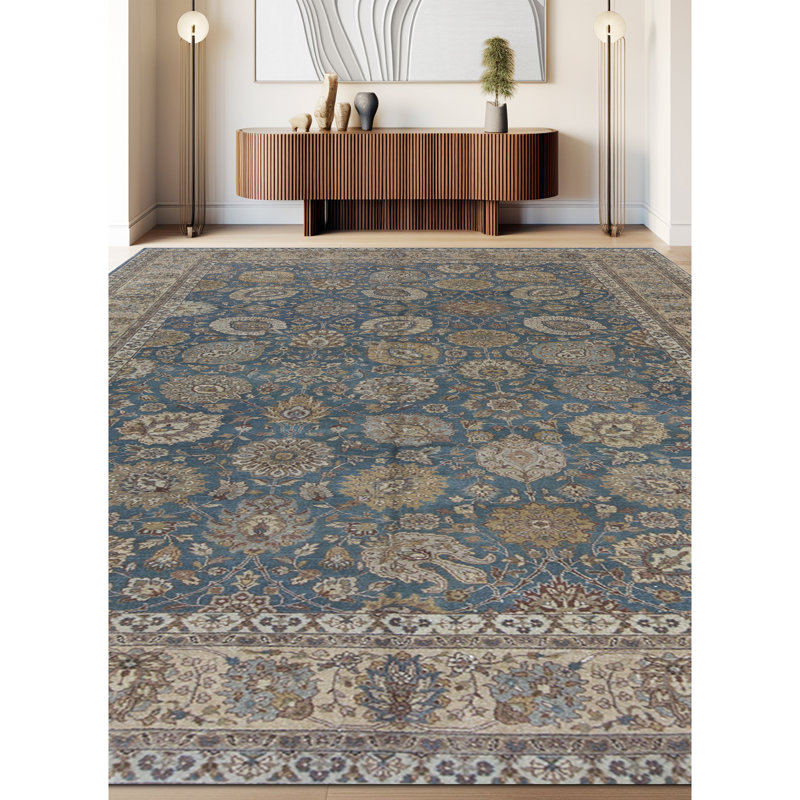 Wool Oriental Area Rug in Blue/Beige