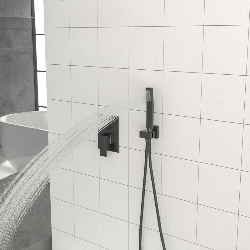 Pomme de douche double - Système de douche carré à fixation au plafond de 10 pouces avec valve brute, noir mat
