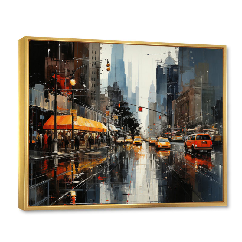 Cityscape Collage II sur toile, Cadre flottant doré, H 12 po x l 20 po x P 1 po