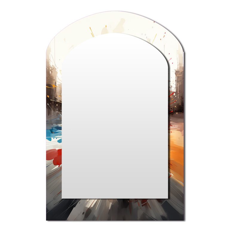 Casino Royale I - Red Arch Decorative Mirror, Modern Asymmetrical Wall Mirror, Printed Metal Art, 43" x 33"