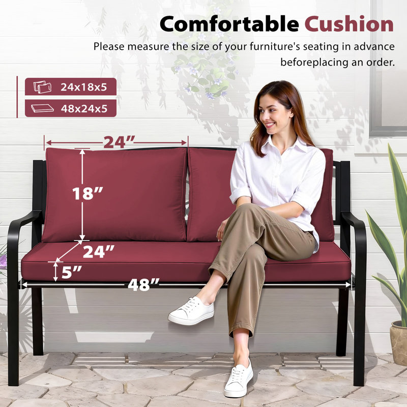 3-piece Outdoor Loveseat Cushion Set - 48x24 In,thick, Waterproof Patio Deep Seat Chair Cushions For 2-person Wicker Rocker,bench -all-weather For Porch, Garden