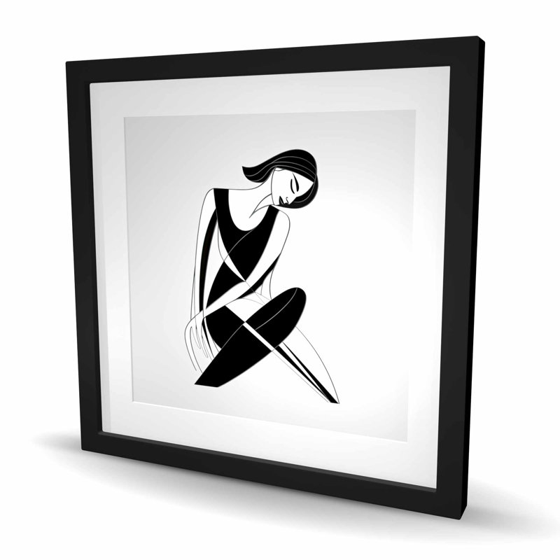 «Sitting Woman», reproduction abstraite encadrée noire