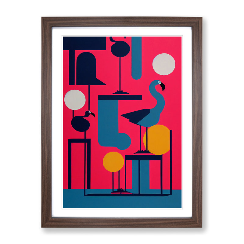 Artistic Flamingo Abstract - Wall Art, 46cm H x 34cm W x 2cm D, Walnut Framed Paper