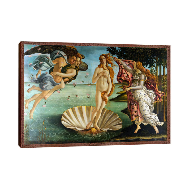 Birth Of Venus by Sandro Botticelli - Floater Frame Painting on Canvas, 66.04 cm H x 45.72 cm W, Brown