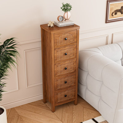Narrow End Table With 5 Drawers, Bedside Table Storage For Living Room Hallway
