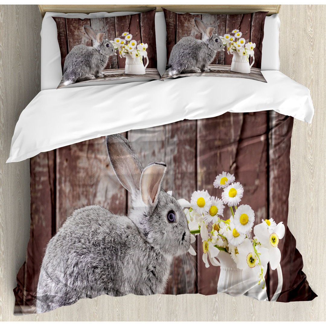 Bettbezug Set, Kaninchen Daisy Holz, Osterhase, Mehrfarbig