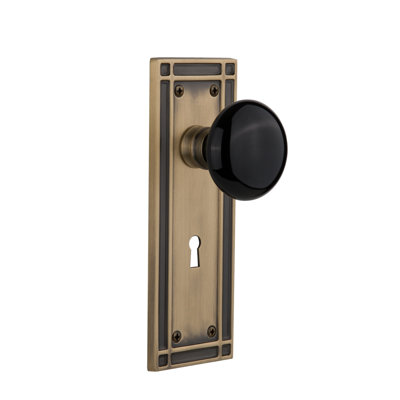 Mission Plate with Decorative Keyhole and Black Porcelain Door Knob
