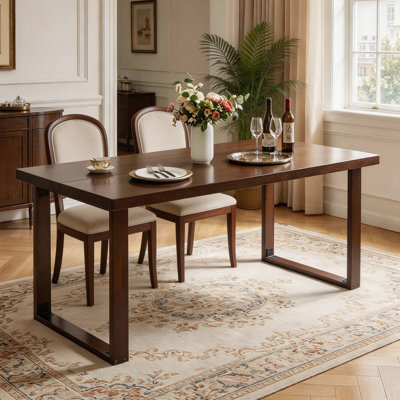 180‑cm large‑size rectangular solid wood dining table in deep walnut tone, mid‑century modern aesthetic, suitable for home dining rooms and home‑offic