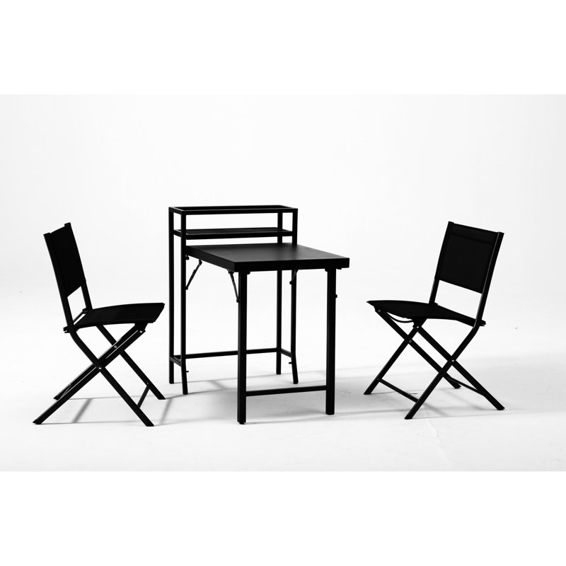 3 meubles de patio, table pliante et chaises d'extérieur noires, structure en acier rouille, chaises bistro, option bistro confortable et peu encombrante