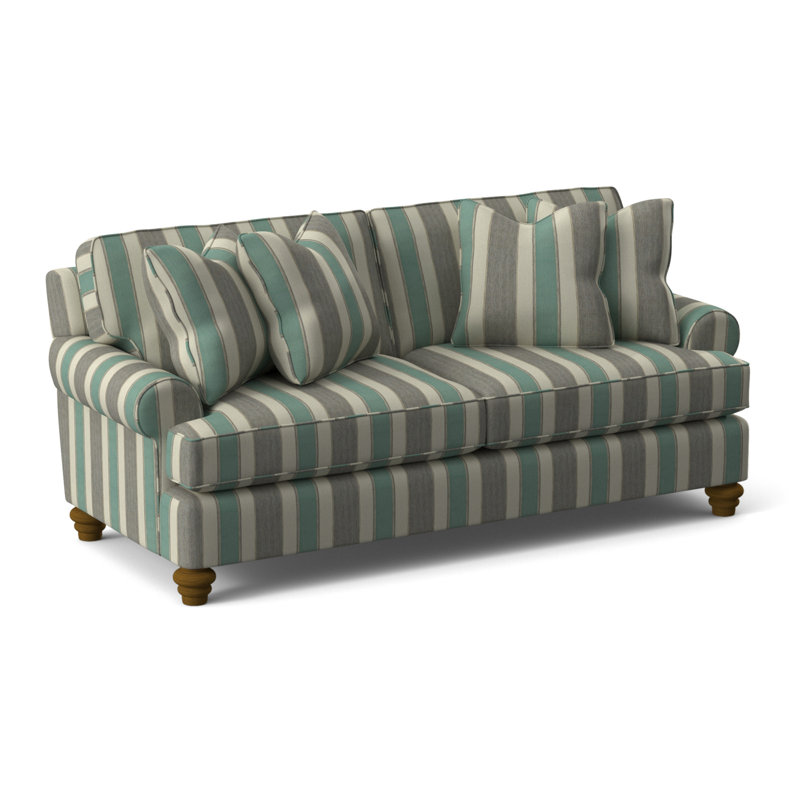 Lowell Upholstered 86'' Sleeper Sofa, Havana Finish, Basic Blue; 0317-63, Gel Memory Foam Mattress