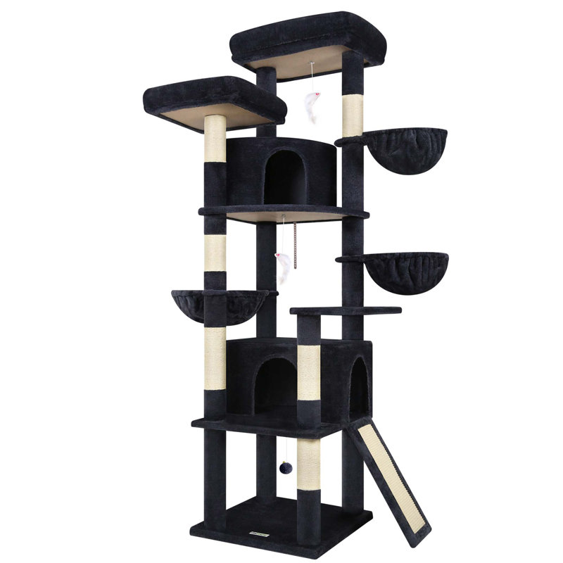 Arbre à chat 76 po pour grands chats, tour multi-chat avec 2 condos, 3 hamacs, 6 poteaux en sisal, planche à gratter, aire de jeu en velours convenant aux petits espaces, installation facile