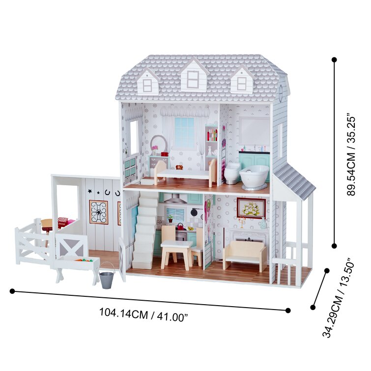 Gardenised Wooden Doll House with Toys and Furniture Accessories