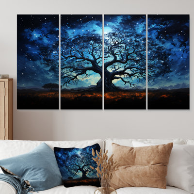 «Blue Afrique Serengeti Tree I», art mural 4 pièces