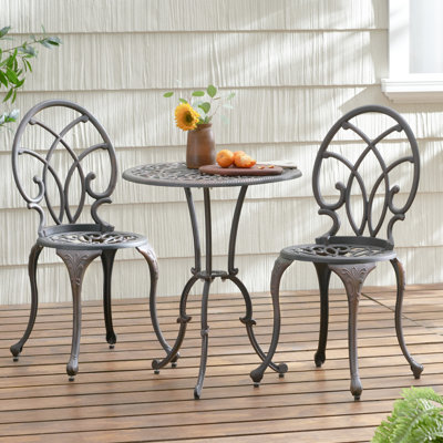 3Pc Bistro Collection In Copper Color - Aluminum Build Ideal For Intimate Outdoor Happiness 2 Chairs & Table With Umbrella Appearance Cast Hue Enjoy Times And 1 Provision