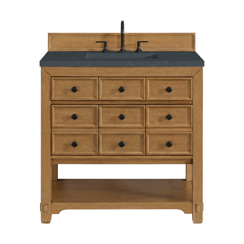 Malibu 36'' W Single Vanity, Charcoal Soapstone, Widespread, Amber Birch
