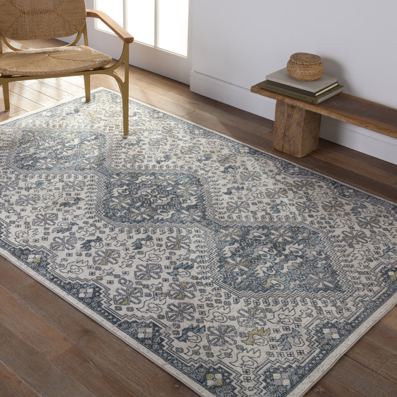Phoebe Machine WashableOriental Area Rug in Cream/Blue, Rectangle 7'10" x 10'