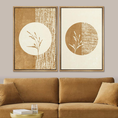 " Geometric Retro Mid-Century Forest Plants Abstract Shapes Modern Art Wall Decor Artwork Bohemian " 2 - Pieces