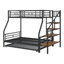 Lit superposé simple au-dessus de double avec gigogne et escalier de rangement Akbez-490001511