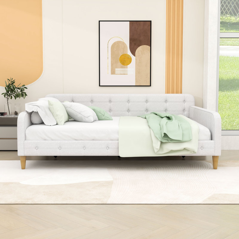 Upholstered Daybed with Button-Tufted Design, Beige