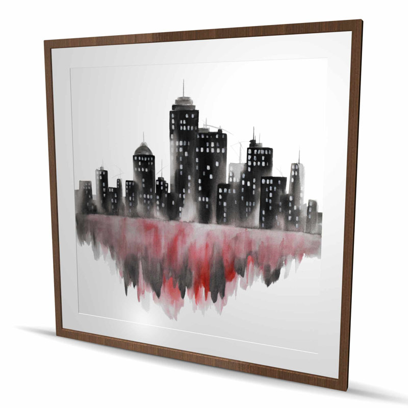 Aquarelle rouge, paysage urbain - chambre à coucher, impression encadrée