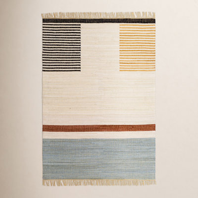 Avenue Cream Black Hand-Woven Cotton Rug