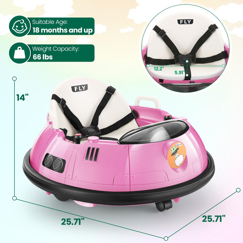 12 Volt Baby Bumper Car Battery Powered Ride-on Toy with Remote Control, Pink