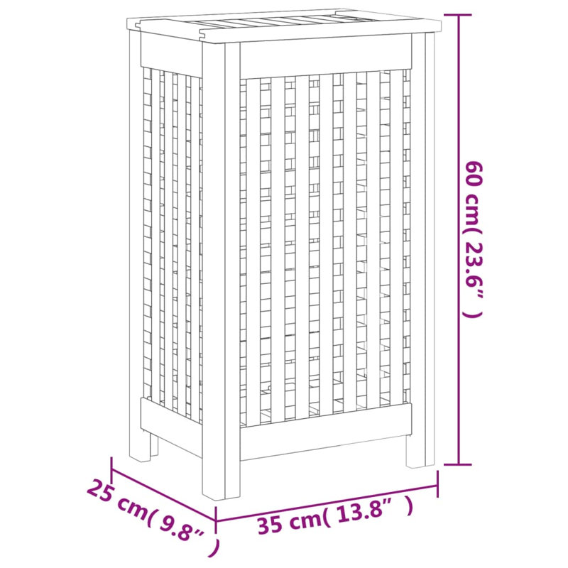 Panier à linge en bois, H 23,6 po x l 13,8 po x P 9,8 po