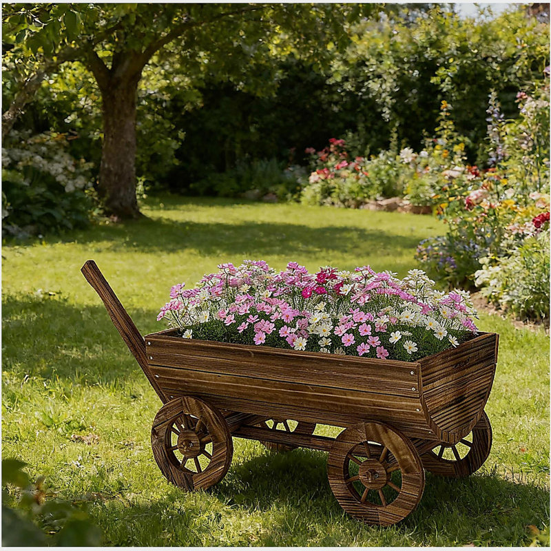 Petit chariot à fleurs brouette, jardinière mobile en bois