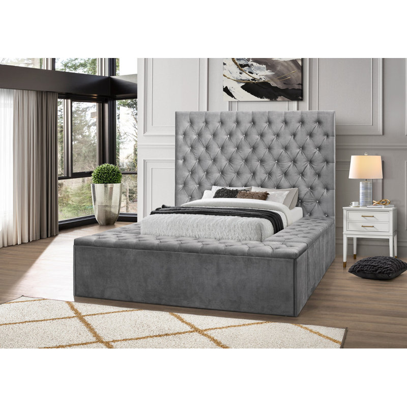 Lit plateforme tapissier Zaniyah, Noir, Double
